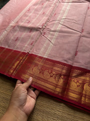 RF545 Light pastel peach shade Kanchi cotton saree with handmade thread buttas