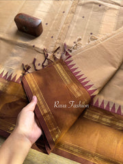 RF76 Cream shade vintage border  Kanchi cotton saree with hand made thread buttas
