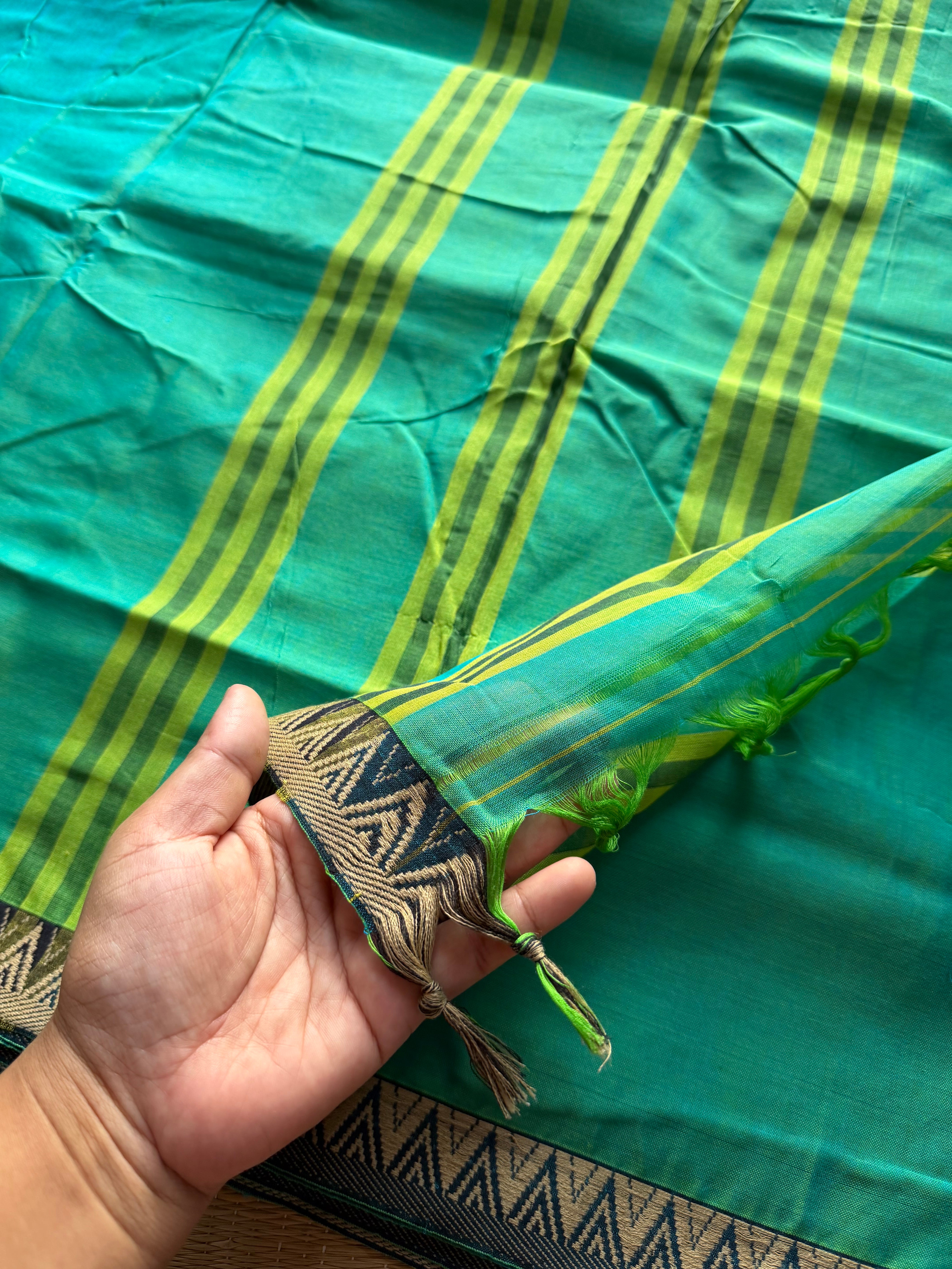 RF221 Dual tone Sea green shade Narayanpet Mercerised Cotton saree