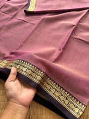 RF142 Dual tone pink Shade Mercerised Narayanpet cotton saree with small contrast brown shade mango border