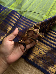 RF1037 Dual tone apple green with blue combination ~ Silk Saree Inspired Varisaipet big / long border Kanchi cotton saree