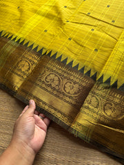 RF985 Yellow Kattam Kanchi cotton saree with handmade thread buttas