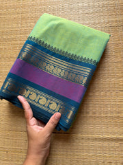 RF276 Dual tone Turquoise green shade Kanchi cotton saree with unique Rettapet border