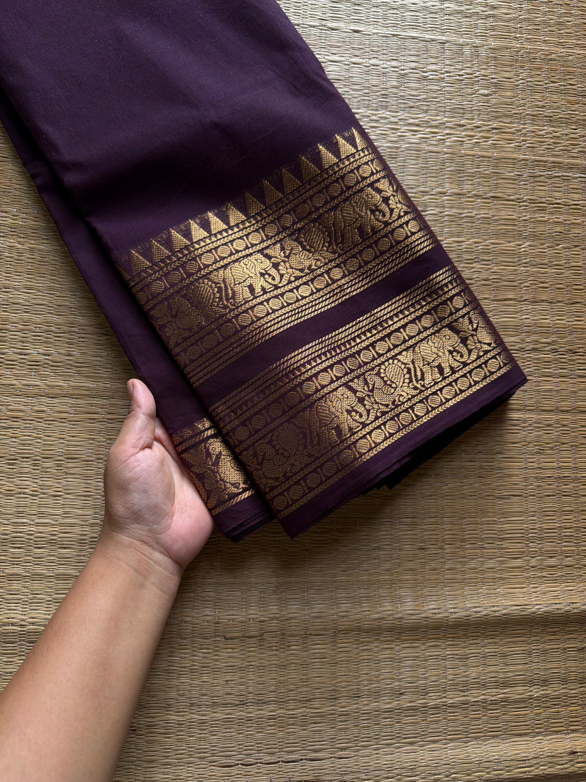RF1138 Coffee brown shade Rettapet border Kanchi cotton saree