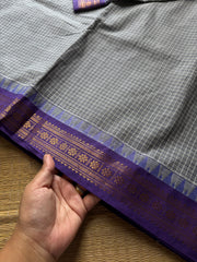 RF815 Dual tone grey with lavender combination Kanchi cotton Podikattam / small checks Kanchi cotton saree