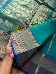 RF1356 Rich Pallu Kanchi cotton saree ~ Dual tone Rama blue