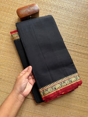 RF315 Black Mercerised Narayanpet Cotton Saree With contrast maroon combination Small Annam and elephant pattern border