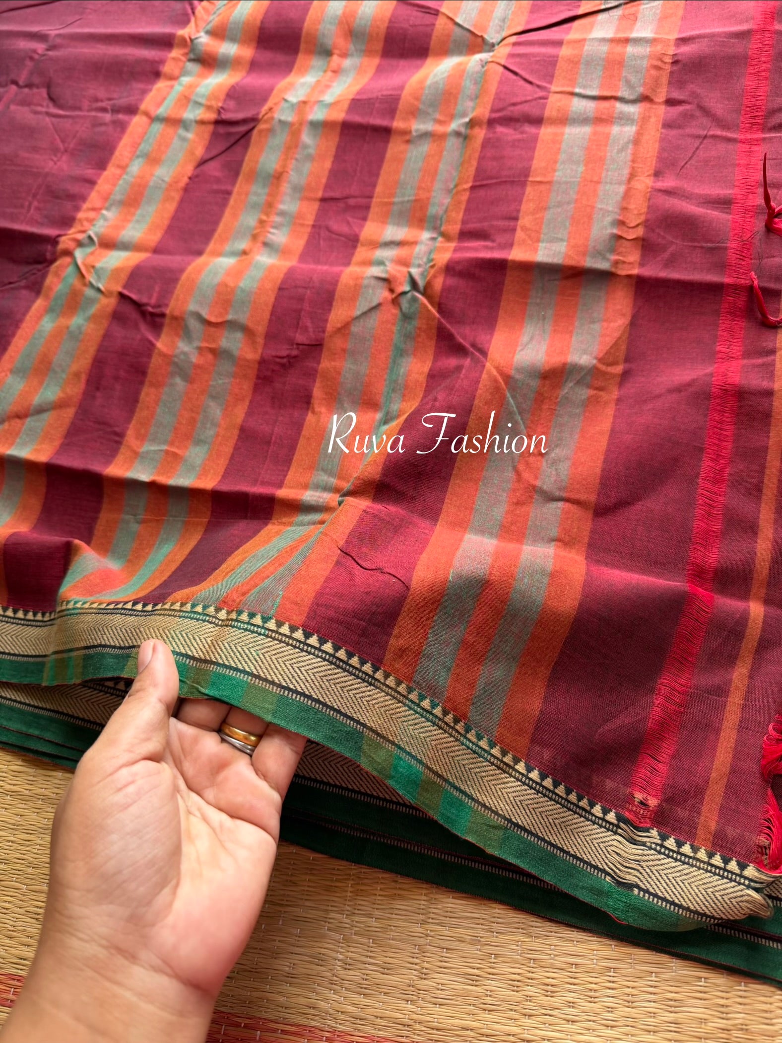 RF117 Maroon shade Mercerised Narayanpet cotton saree with small contrast border