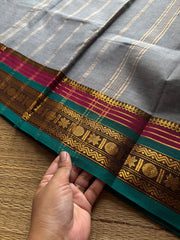RF697 Grey ~ Silk Saree Inspired Kanchi Cotton saree with multi color border