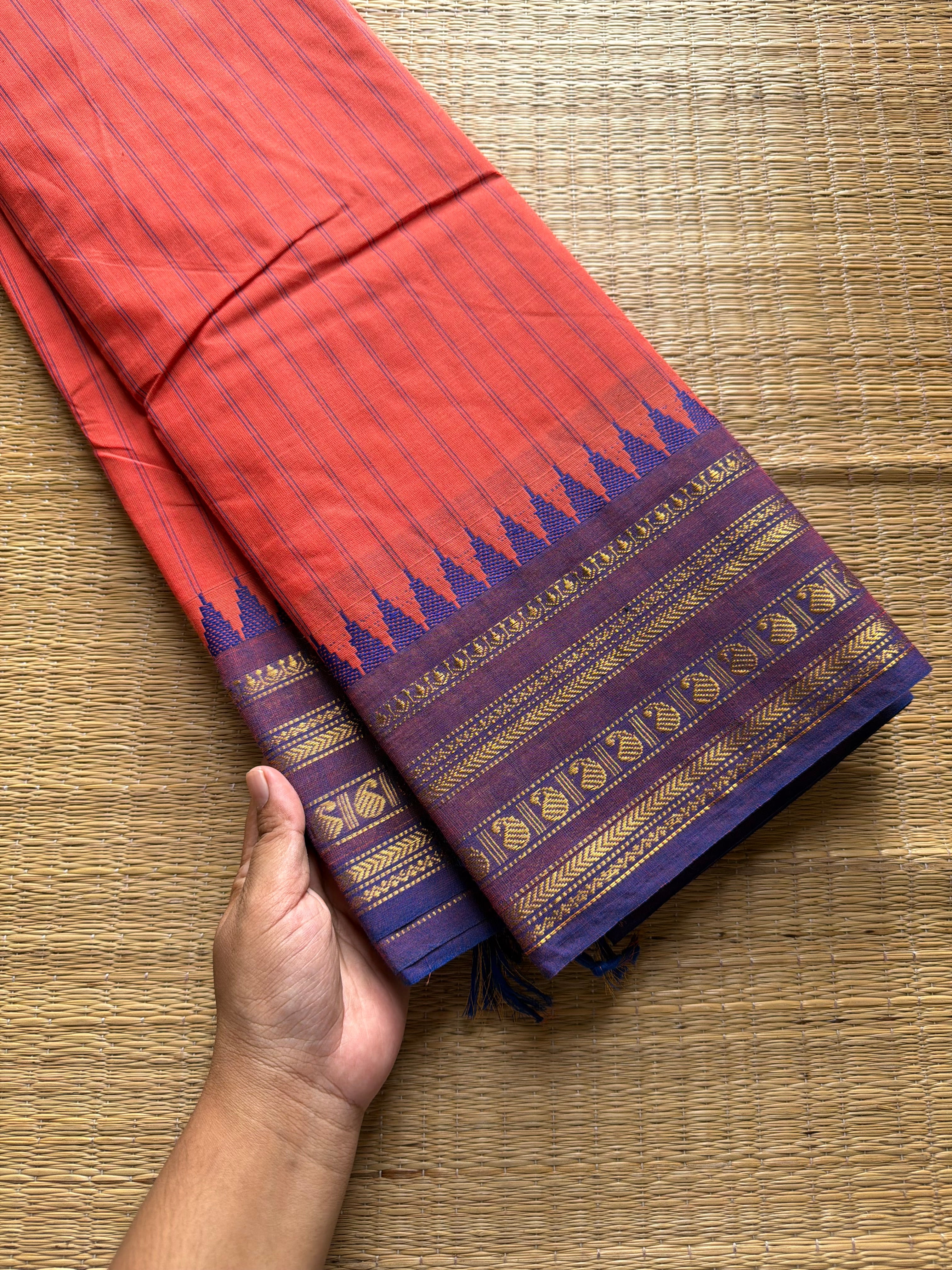 RF765 Light Reddish orange shade Kanchi cotton saree