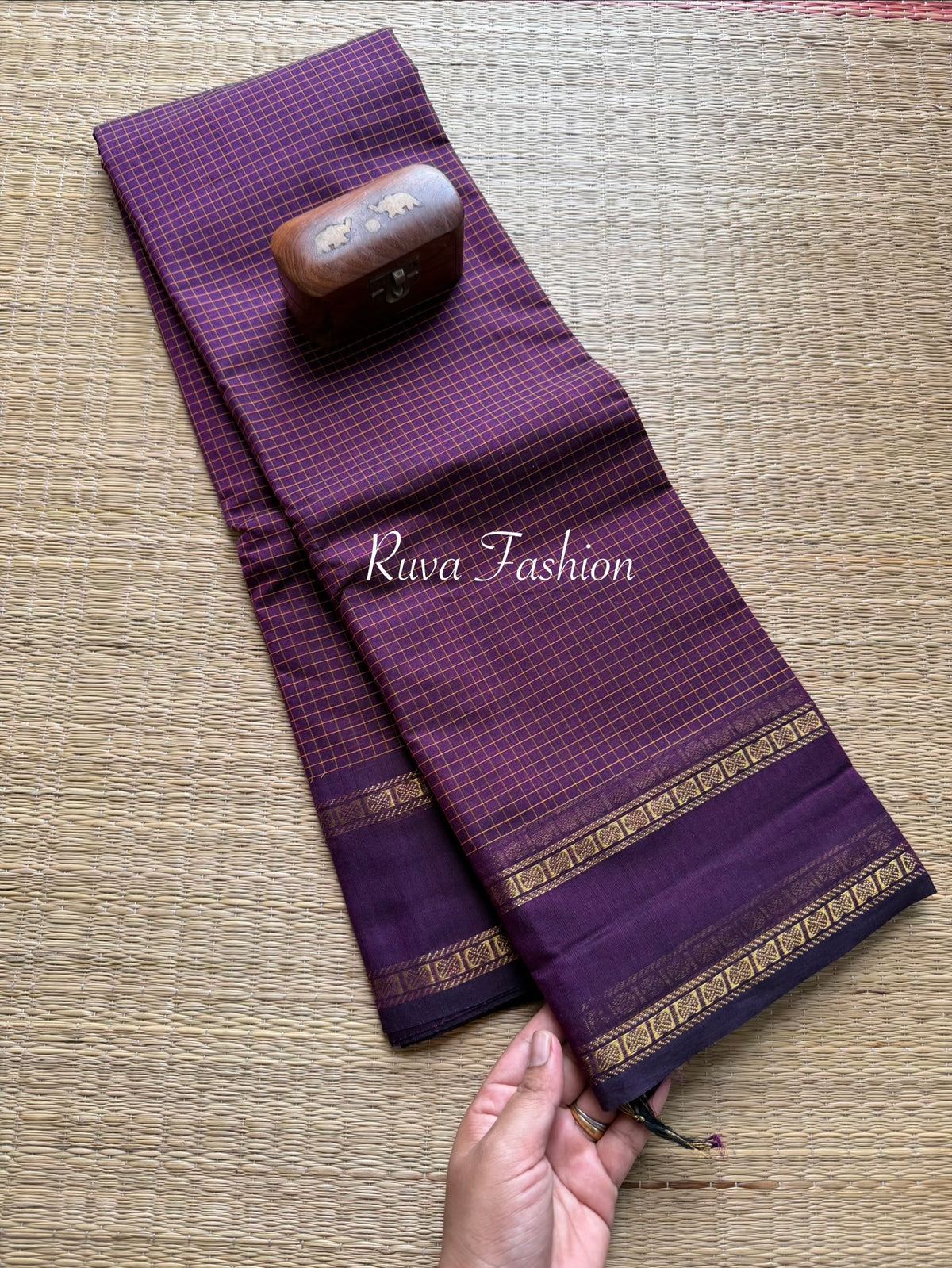 RF50 Monotone Purple Vintage Podi Kattam / small checks Kanchi cotton saree -RF50