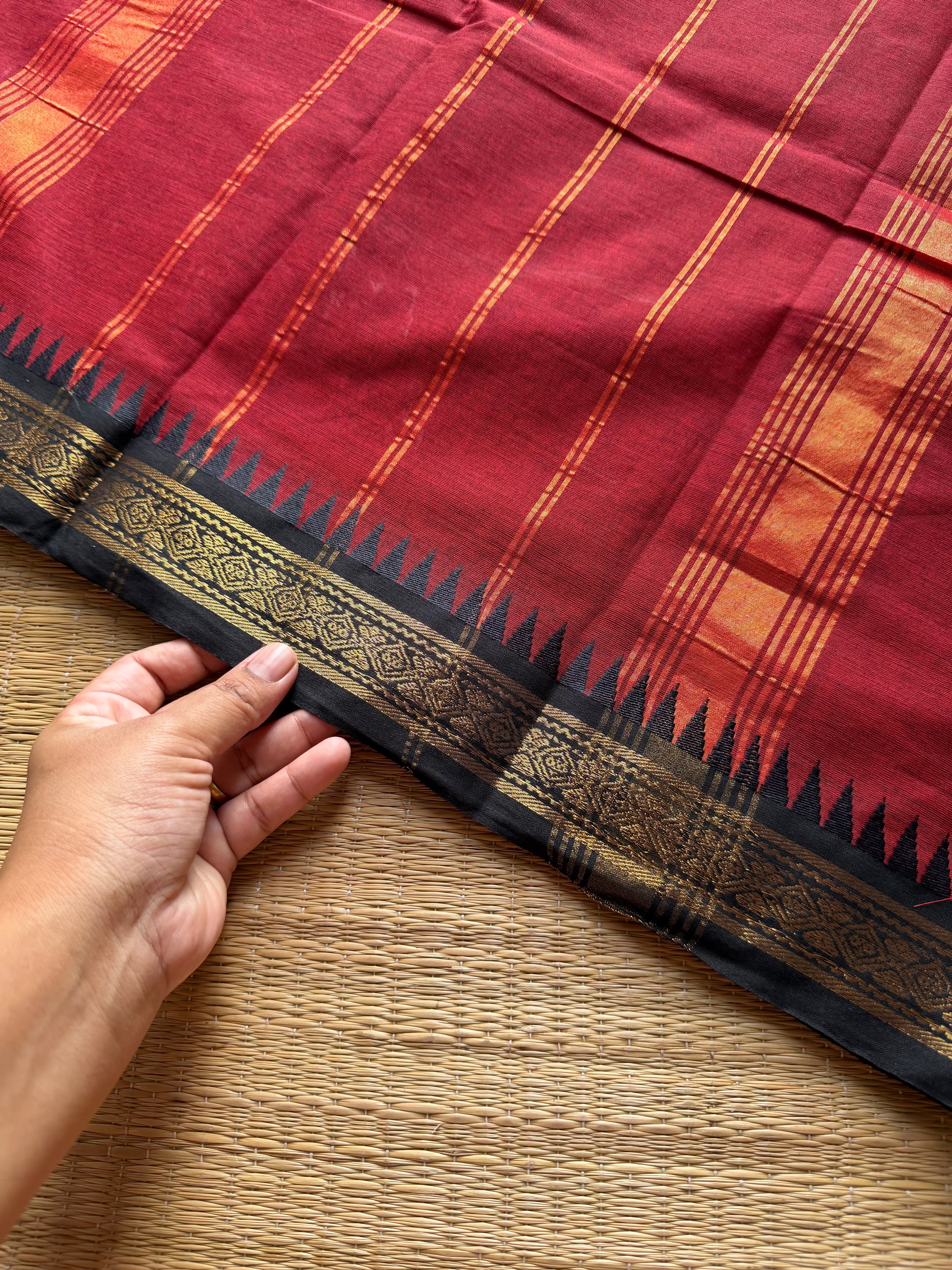 RF995 Maroon with black ~ Small border Kanchi cotton saree