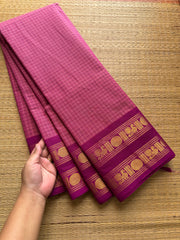 RF474 Traditional Kanchi Kattam / checks pattern saree in pastel pink shade and contrast magenta pink Retta Pet border