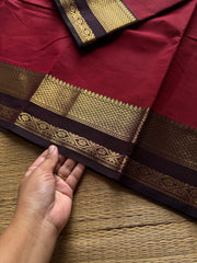 RF925 Reddish maroon with brown combination Kanchi cotton saree with unique border
