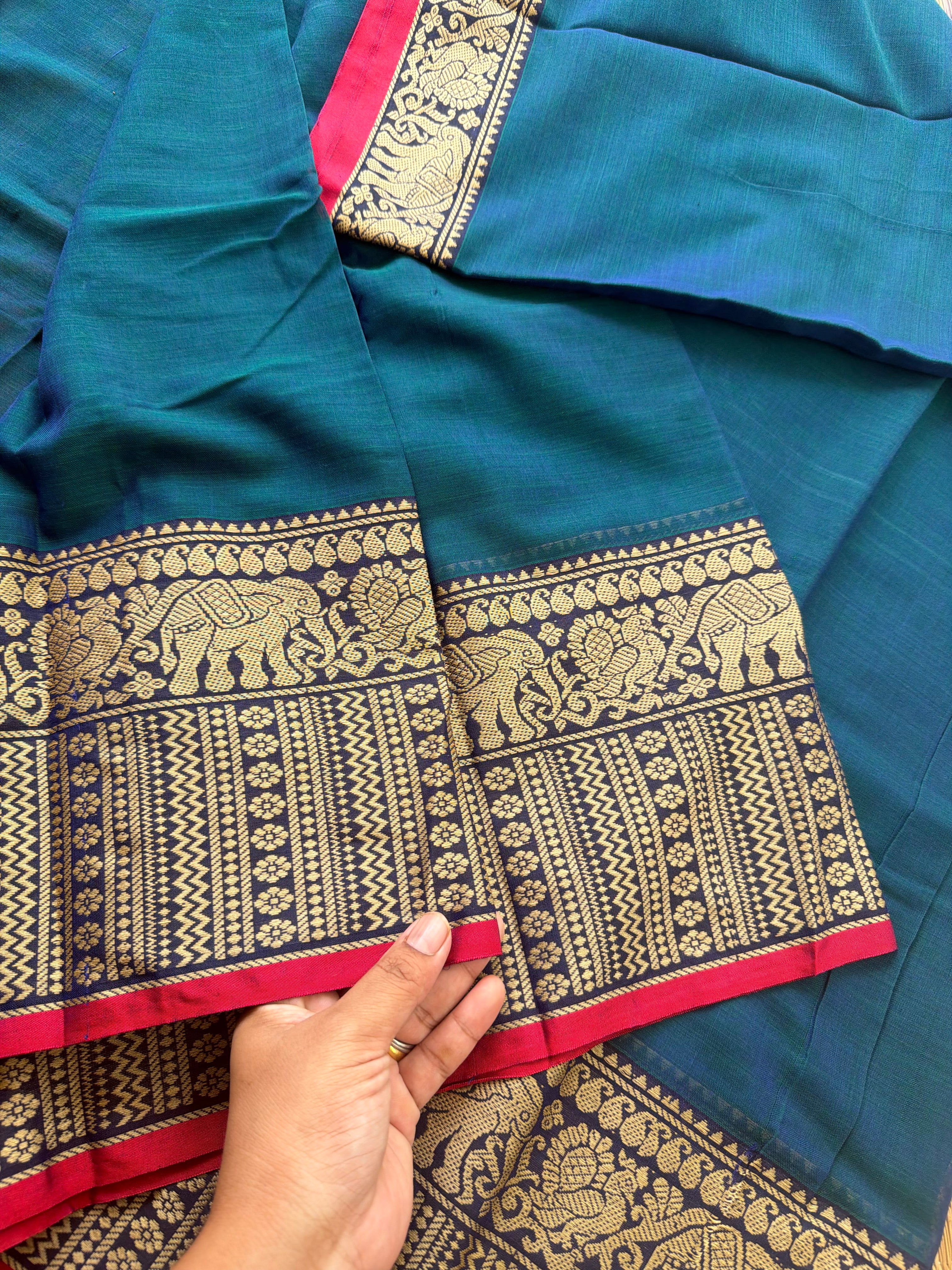 RF163 Peacock blue shade shade Mercerised Narayanpet Cotton saree