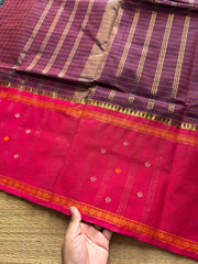 Maroon shade Vintage Border Kanchi Cotton Saree With kattam / checks pattern & handwoven Buttas on the border