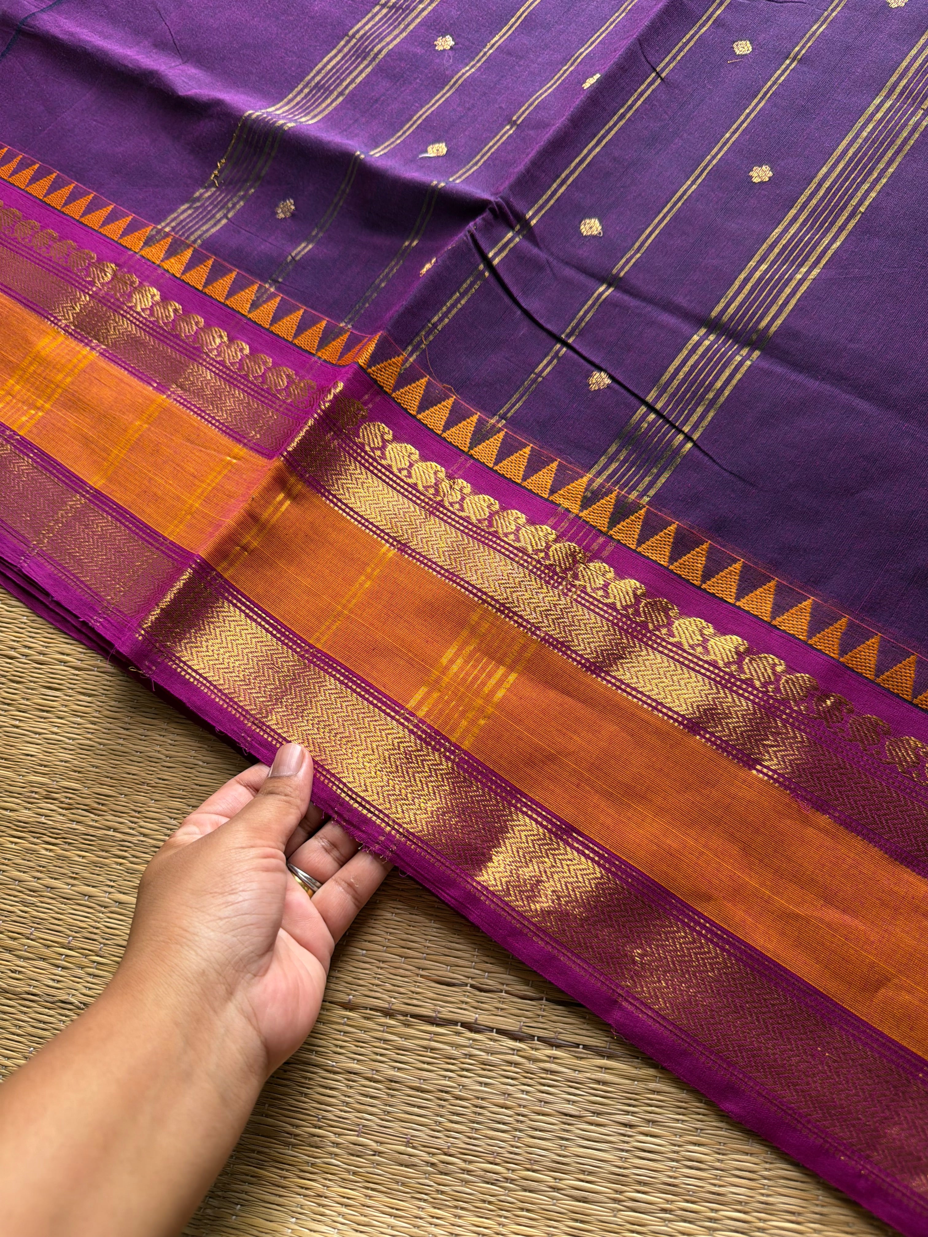RF900 Kanchi cotton saree with handmade thread buttas ~ Purple shade
