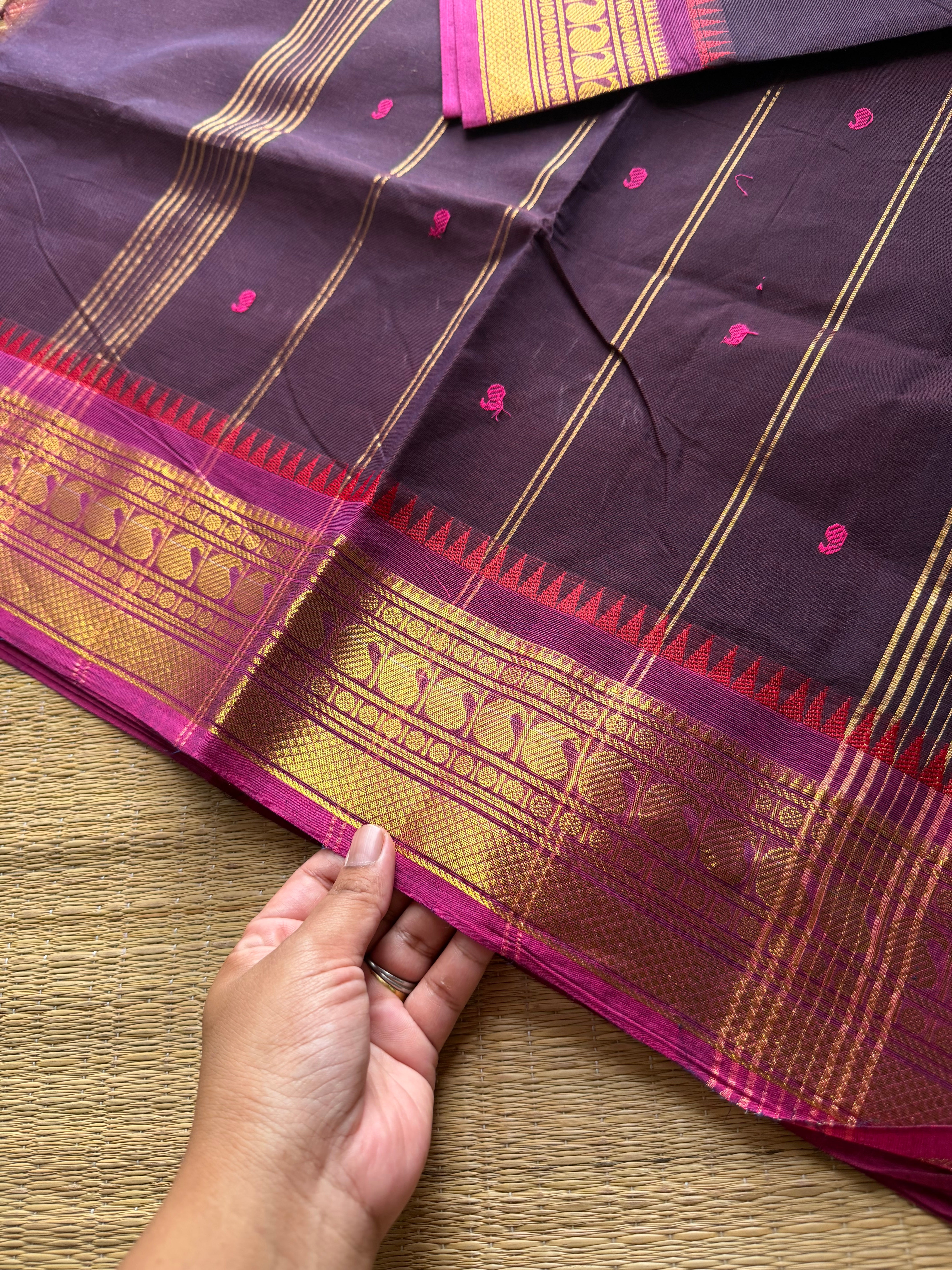 RF915 Beetroot skin shade ~ Kanchi cotton saree with handmade thread buttas
