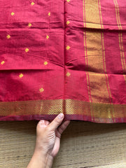 Reddish Maroon Maheswari Semi Silk Cotton Saree