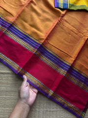 RF1094 Dark Mango shade ~ vintage style gap border mercerised Narayanpet cotton saree