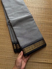 Grey with black combination small border Kanchi cotton saree