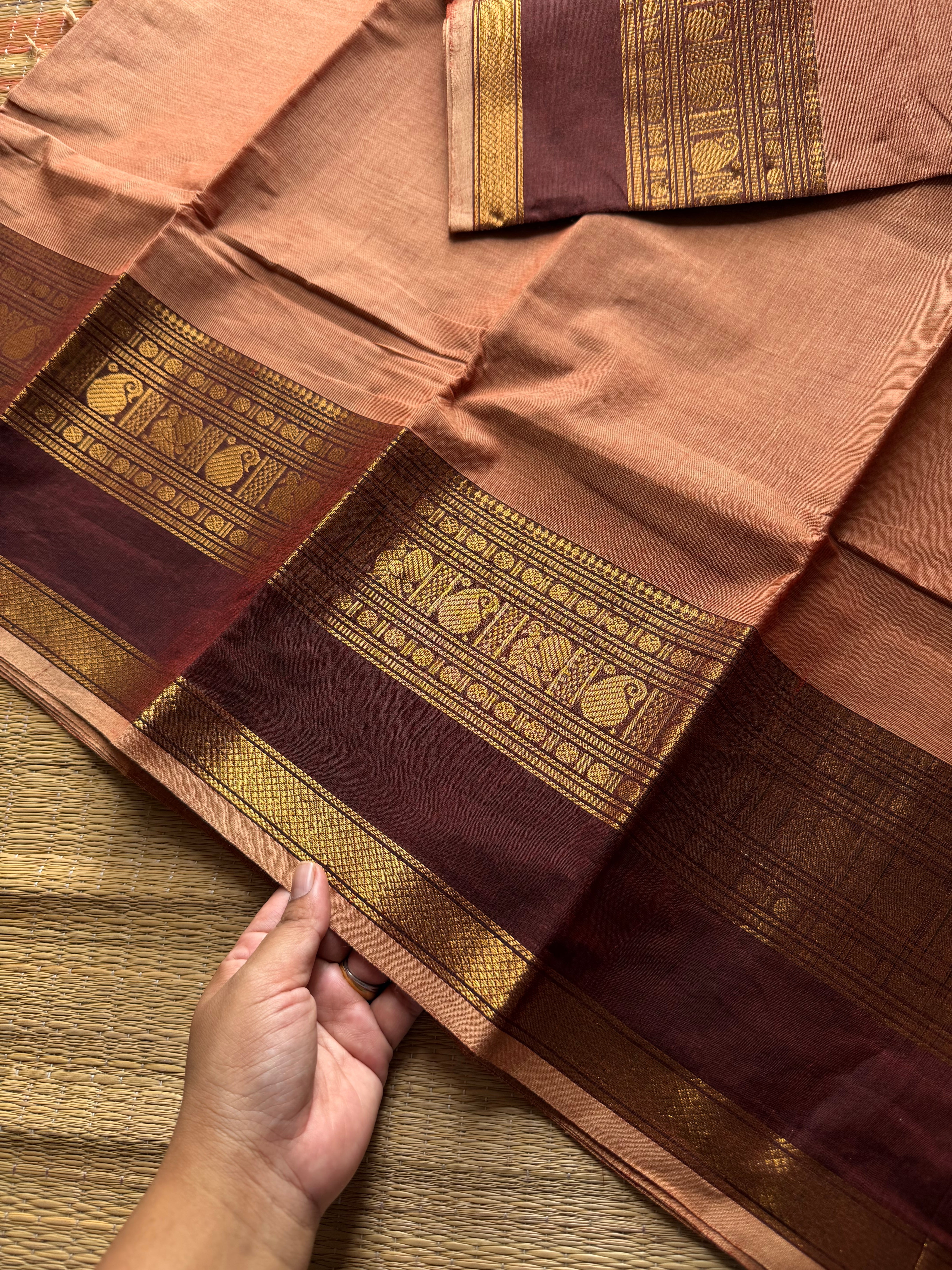 RF853 Dual tone light biscuit shade Kanchi cotton saree