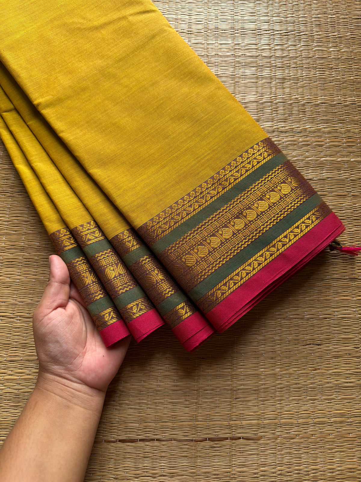 RF694 Lemon yellow ~ Silk Saree Inspired Kanchi Cotton saree