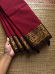 RF1029 Reddish maroon with brown combination Kanchi cotton saree