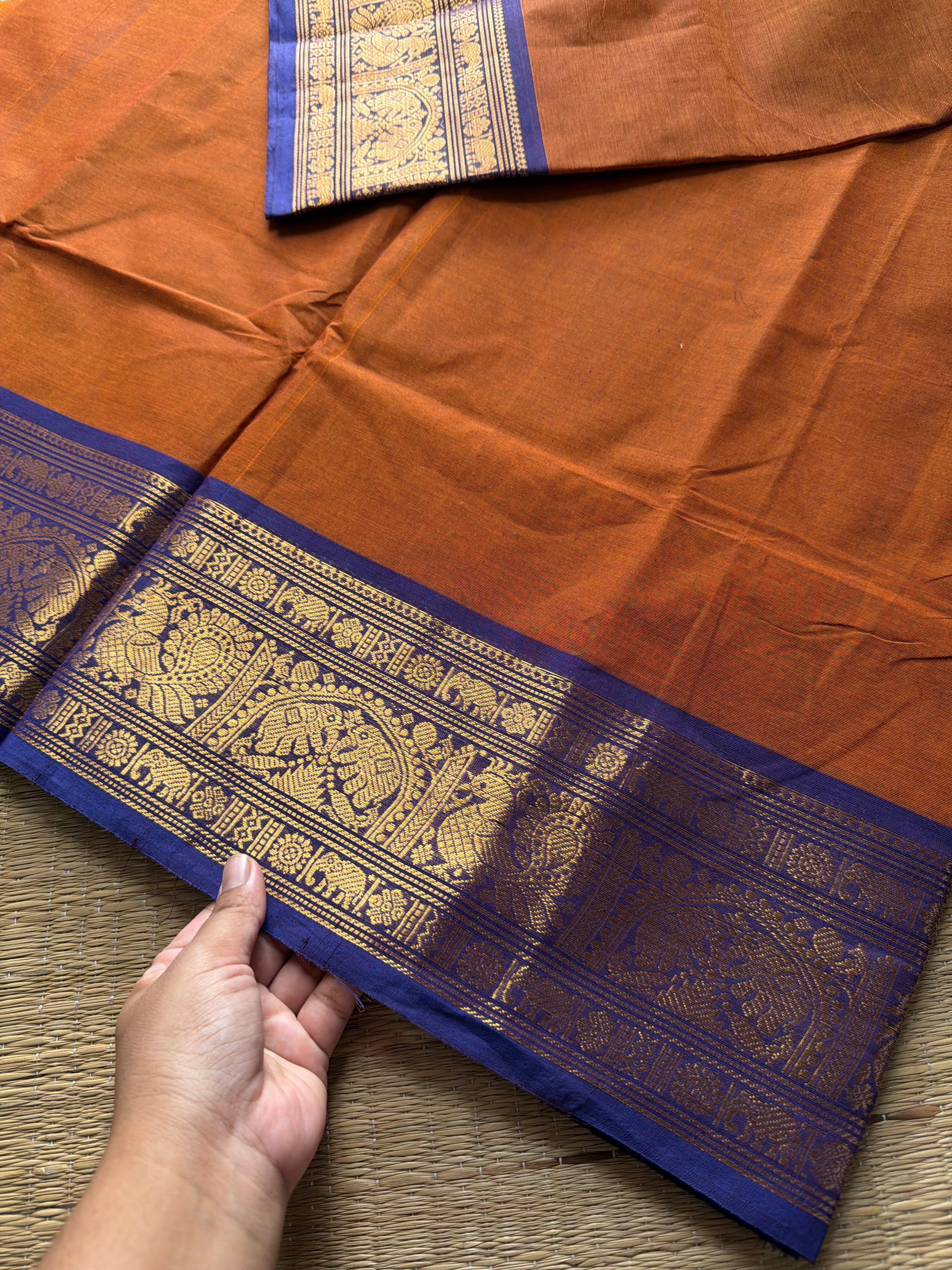 RF384 Dual tone Rust orange with violet combination Kanchi cotton saree