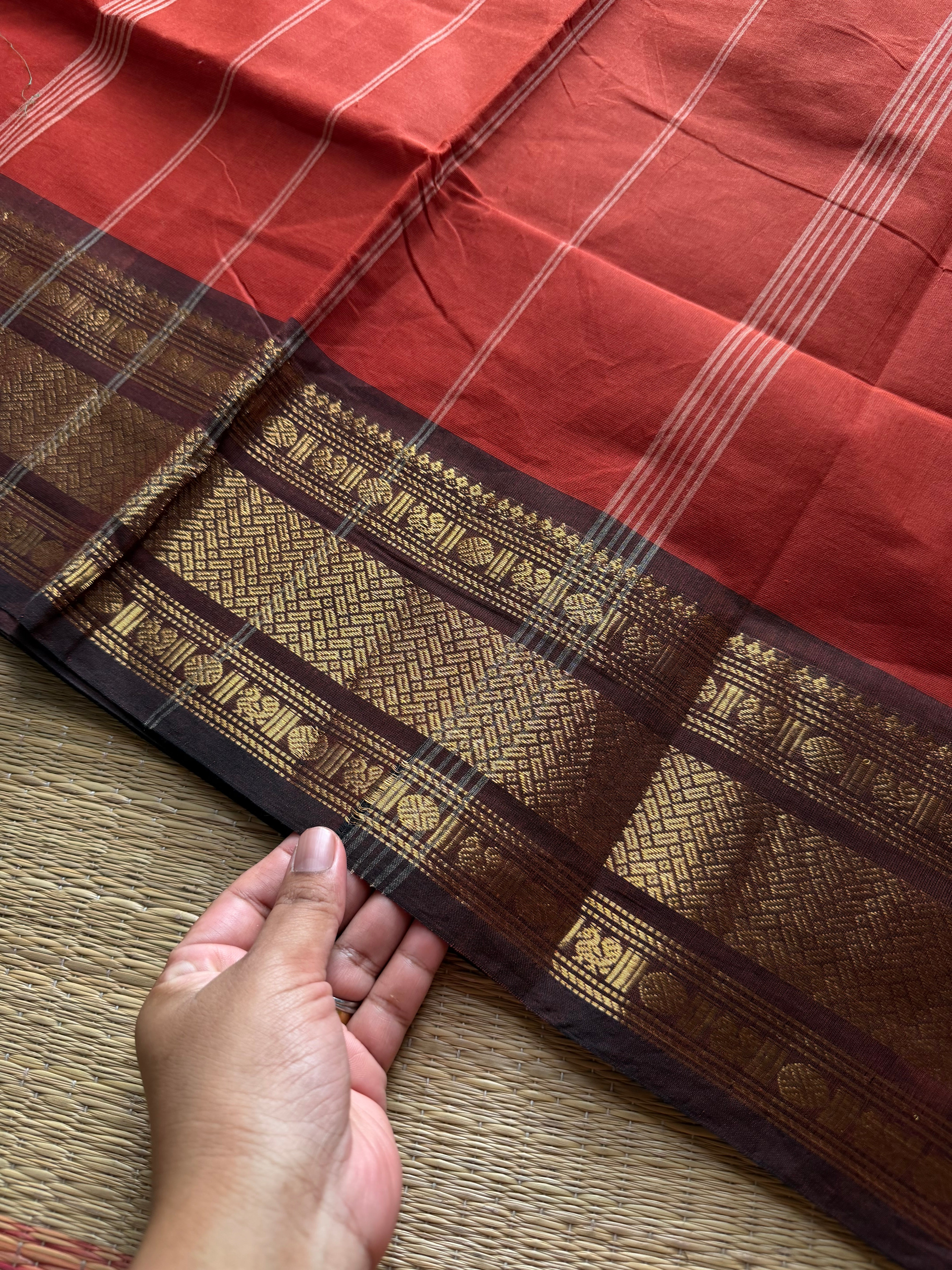 RF881 Kanchi cotton saree ~ Rustic Orange Shade