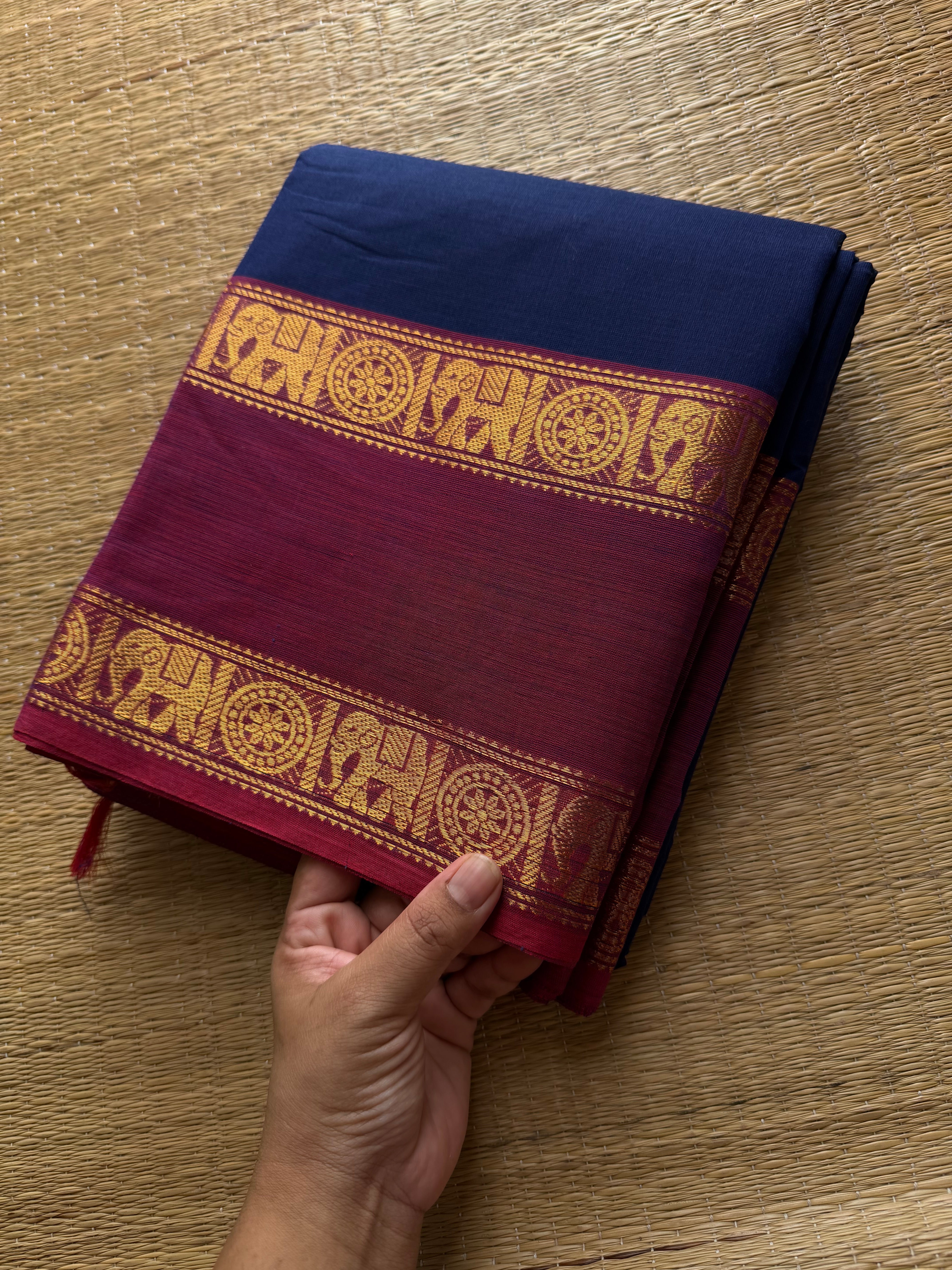 RF570 Dark blue shade with contrast magenta pink combination elephant & chakram pattern vintage gap border
