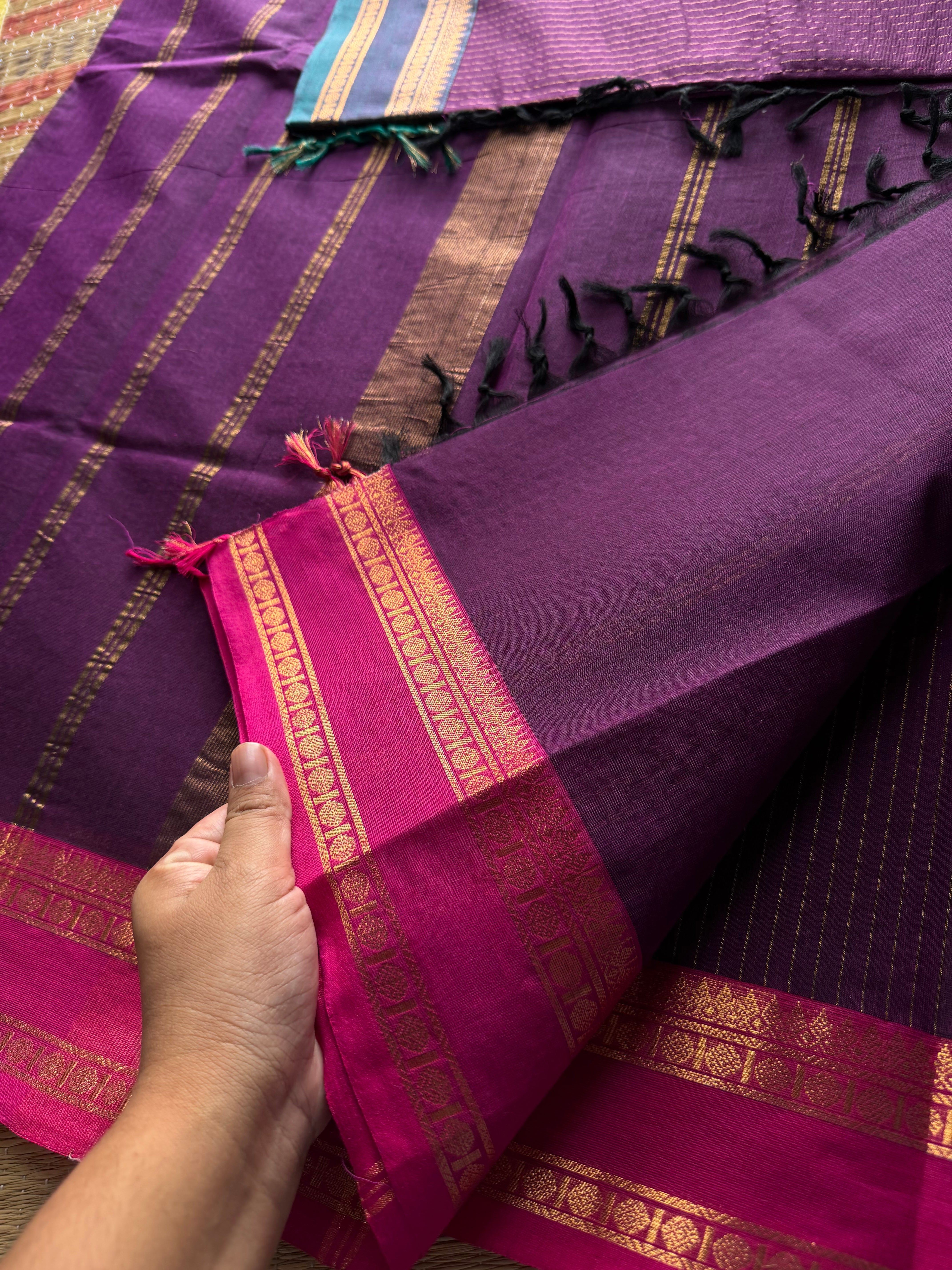 RF351 Deep Purple shade Vairaoosi with Ganga Jamuna border Kanchi cotton saree