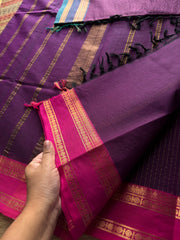 RF351 Deep Purple shade Vairaoosi with Ganga Jamuna border Kanchi cotton saree