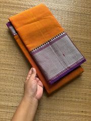 RF836 Silver Zari Mercerised Narayanpet Cotton Saree ~ Orange