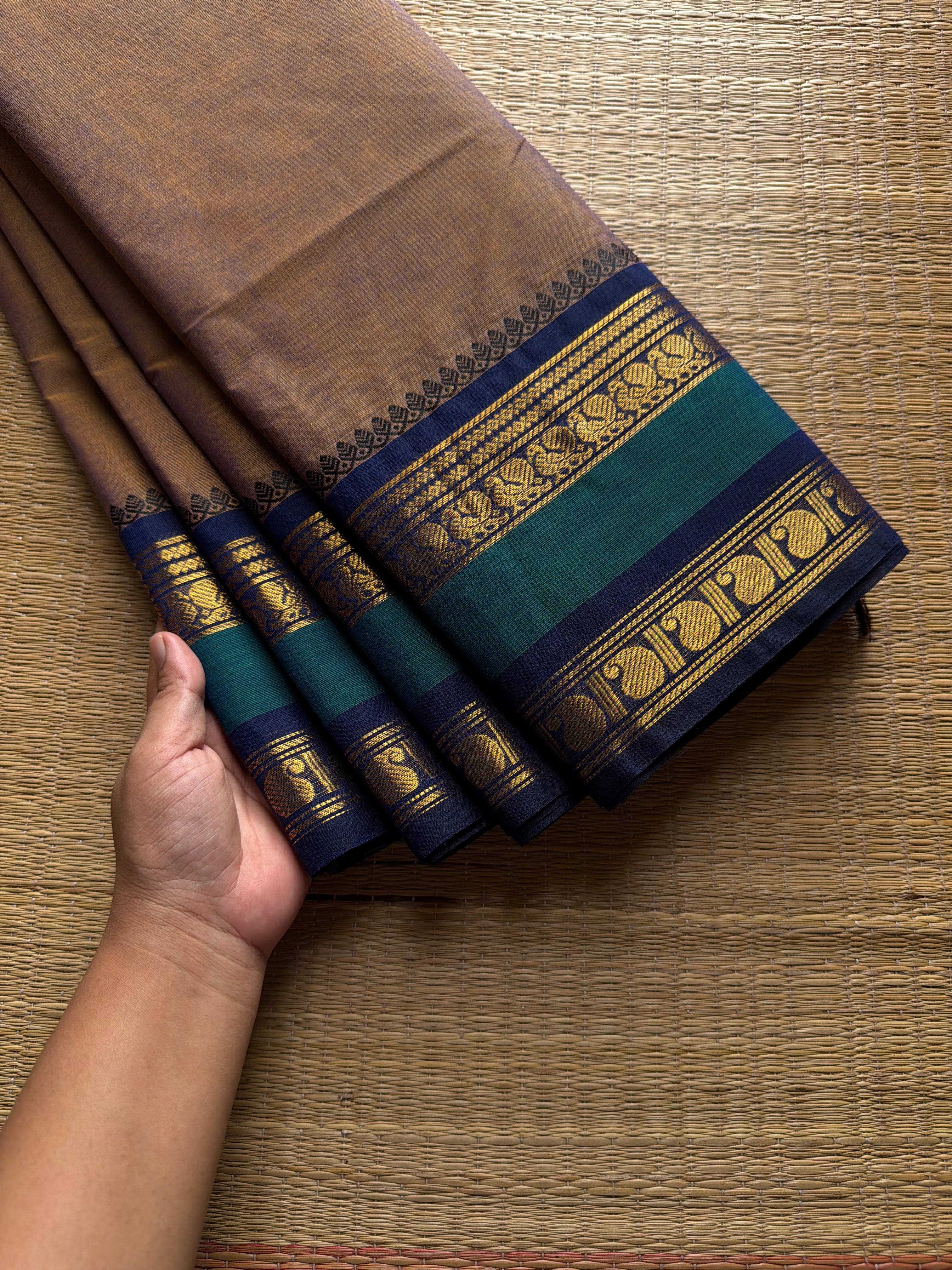 RF943 Dual shade light earthy brown shade Kanchi cotton saree