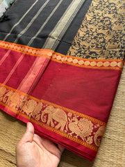 RF657 Premium & Exclusive Vanasingaram Kanchi Cotton saree ~ Black with Red