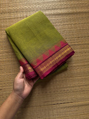 RF572 Thazhampoo Pattern ~ Green & Pink Combination Small Border Kanchi Cotton Saree