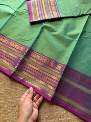 RF503 Dual tone Apple green shade Kanchi cotton saree with silk saree inspired lavender shade Varisaipet  border