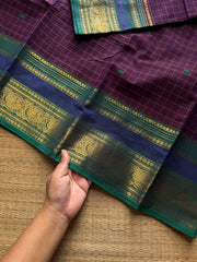 RF1242 Purple ~ Vintage Kattam Kanchi cotton saree with handmade thread buttas