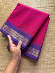 RF266 Pink with purple combination Podi Kattam Kanchi cotton saree with small border