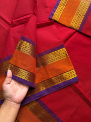 RF620 Reddish maroon  with purple and orange dual combination gap border Kanchi cotton saree