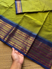 RF353 Green with contrast royal blue combination Kanchi cotton saree