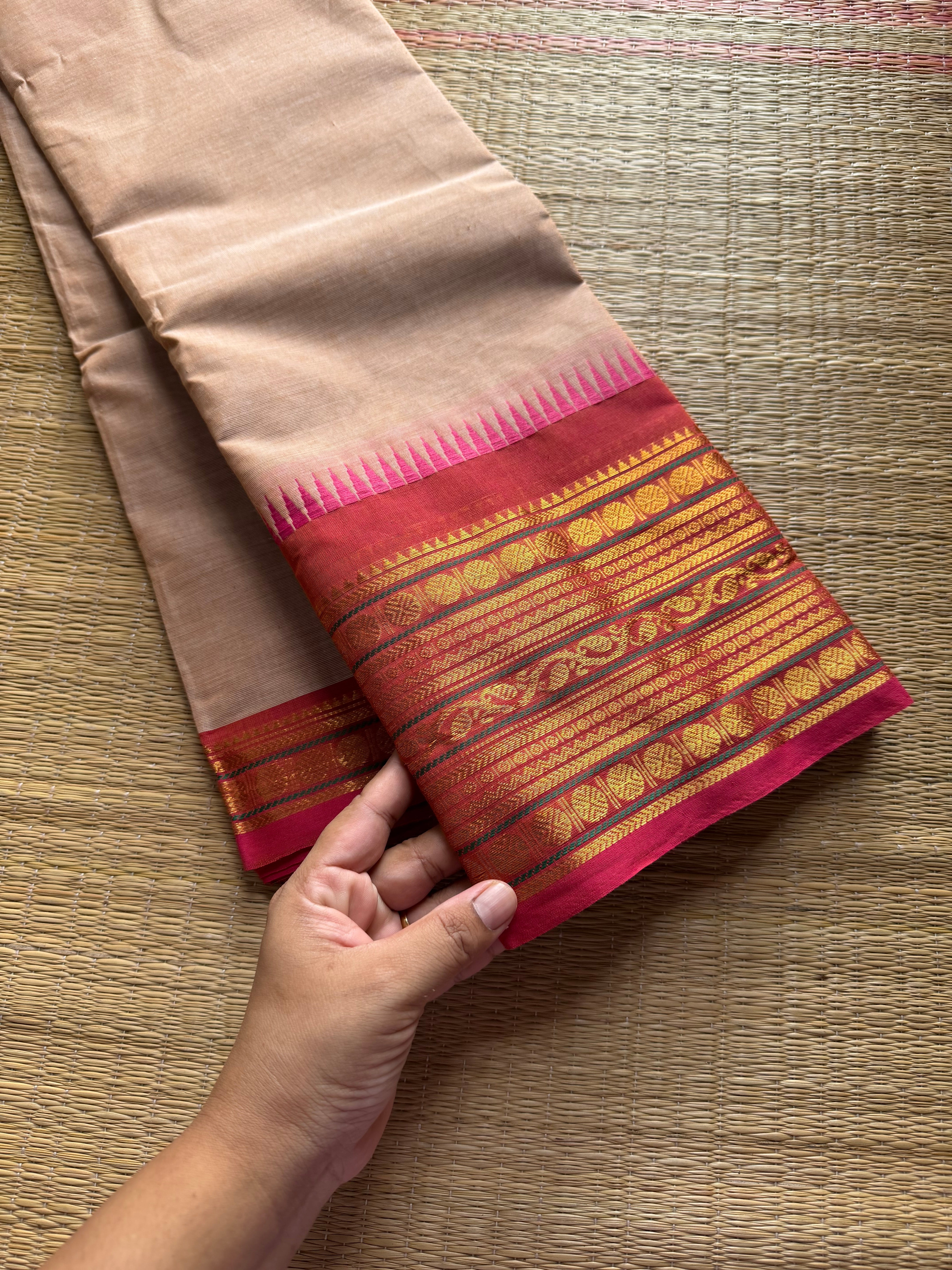 RF514 Cream with pink shade Kanchi cotton saree
