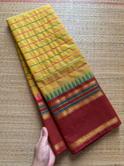 RF326 Yellow with peach combination Kanchi cotton saree with thread woven velthari pattern & unique border