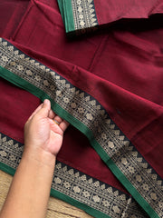 RF978 Maroon shade Mercerised soft Narayanpet cotton saree with small contrast thread border