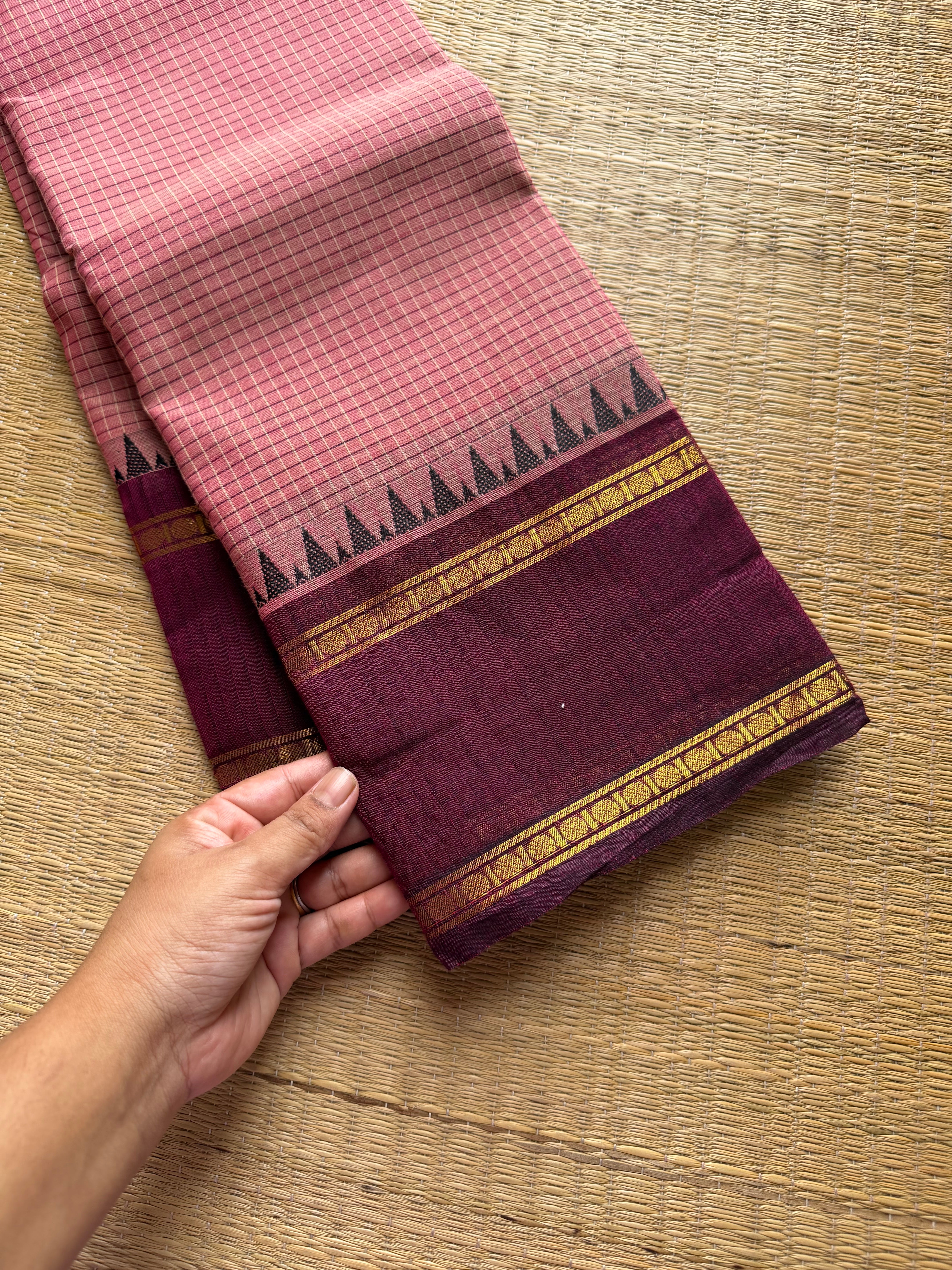 RF604 Premium Vintage Podi Kattam Kanchi Cotton saree ~ Onion Pink Shade