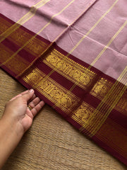 RF1102 Light pastel pink ~ Gap Border Kanchi Cotton saree