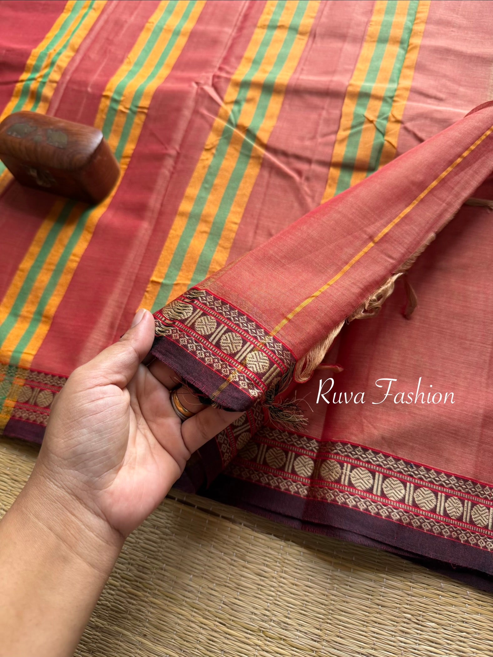 RF102 Dual Shade Onion Pink Mercerised Narayanpet Cotton Saree With Contrast Small Border