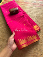 RF86 Classic Monotone Rani Pink Vaira Oosi Pattern Kanchi Cotton Saree small Premium Golden Zari Border