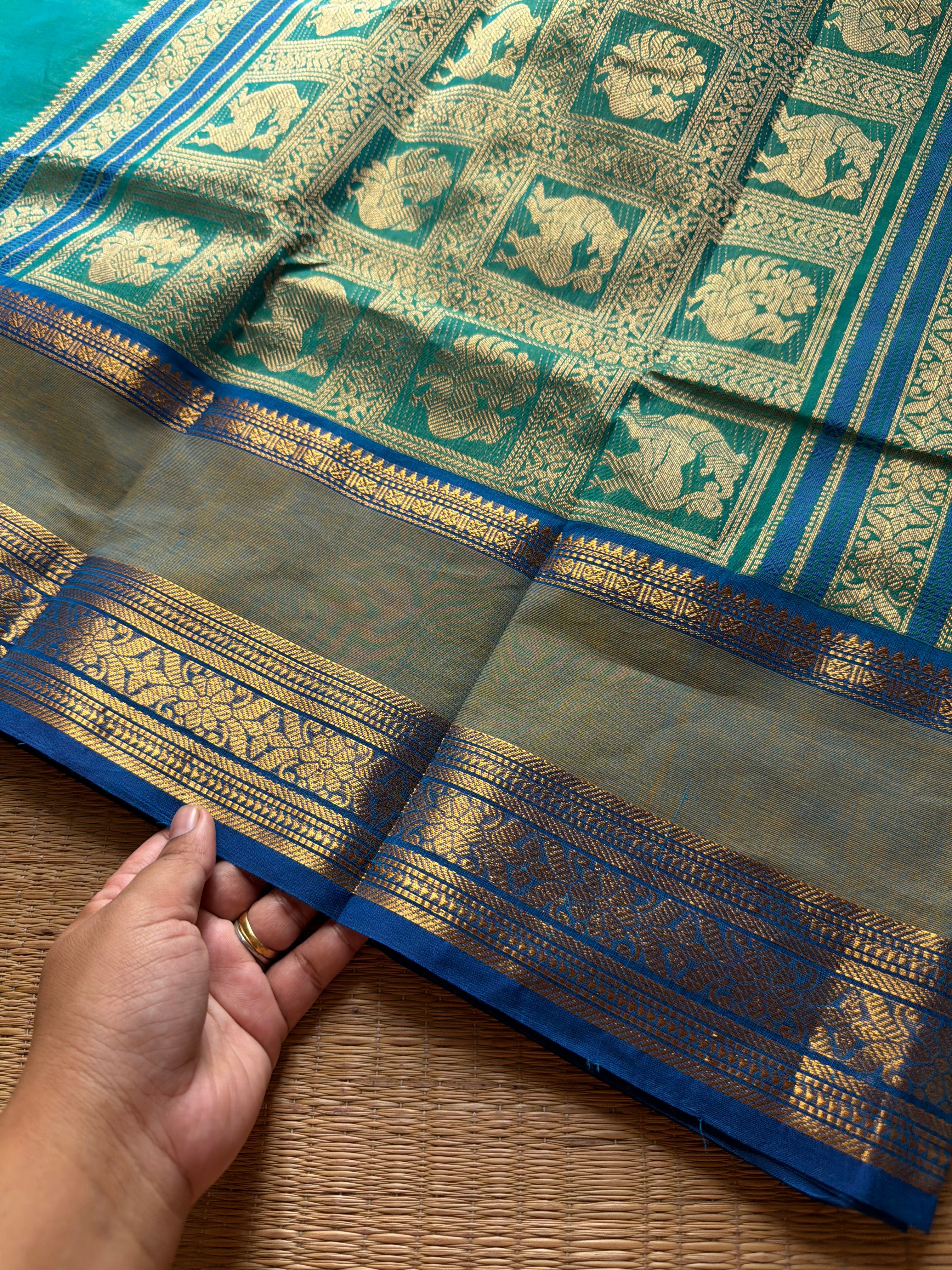 RF1356 Rich Pallu Kanchi cotton saree ~ Dual tone Rama blue